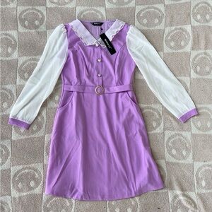 Allegra K Purple and White Long Sleeve Dress